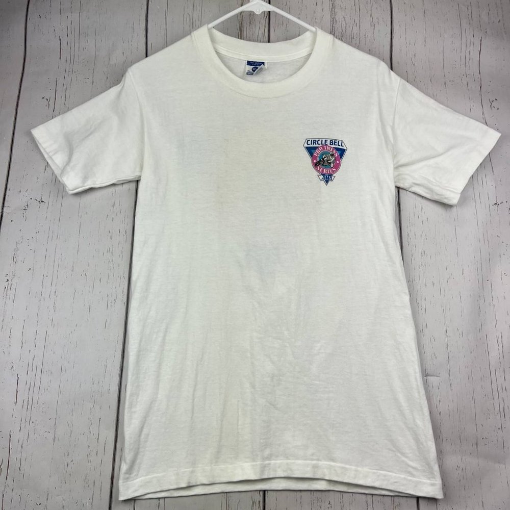 Vintage Circle Bell‎ Pro Twins Series Large RP T-Shirt White Men New Made in USA